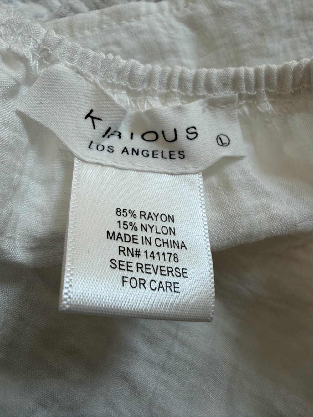 KIRIOUS White Puff Sleeve Crop Top Boho Babydoll Ruffle Blouse Size L - Picture 10 of 10